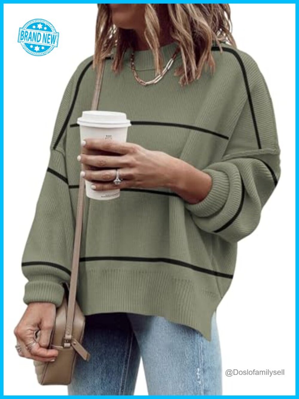 Oversized Ribbed Pullover Sweater with Side Slit and Batwing Sleeves